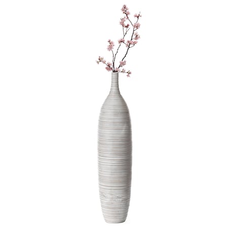 Modern Decorative Bottle Shape White Floor Vase Ribbed Design, 34 Inch
